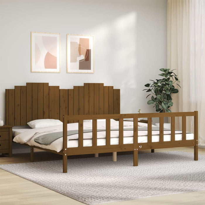 Massivholzbett mit Kopfteil Honigbraun 200x200 cm