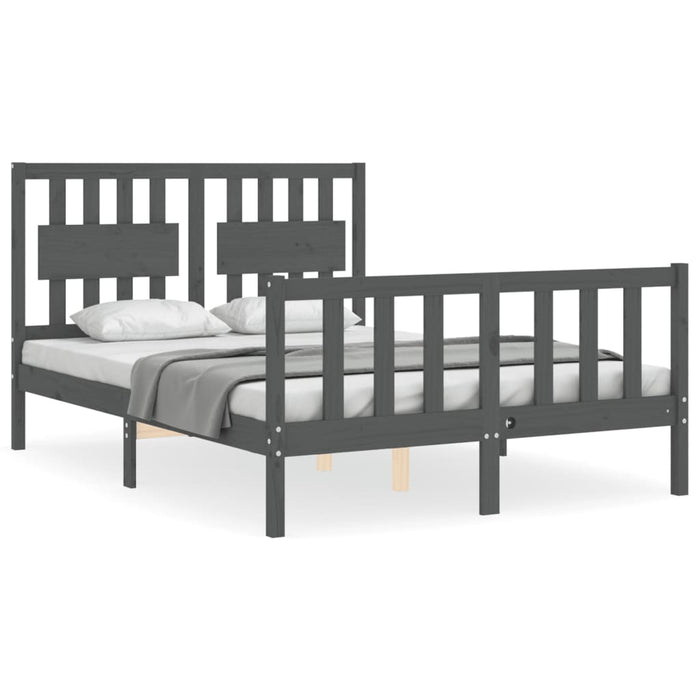Massivholzbett mit Kopfteil Grau 140x190 cm