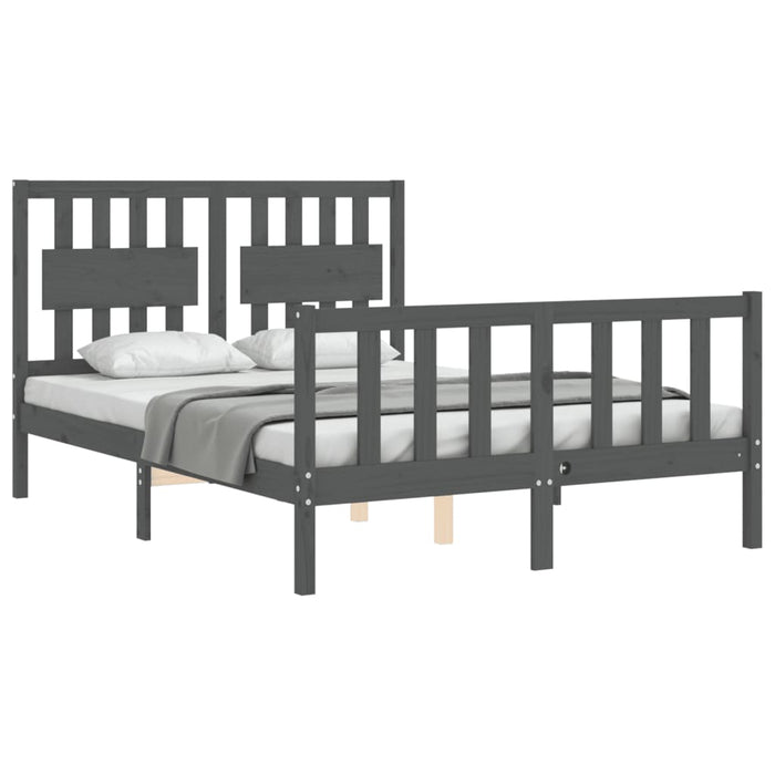 Massivholzbett mit Kopfteil Grau 140x190 cm