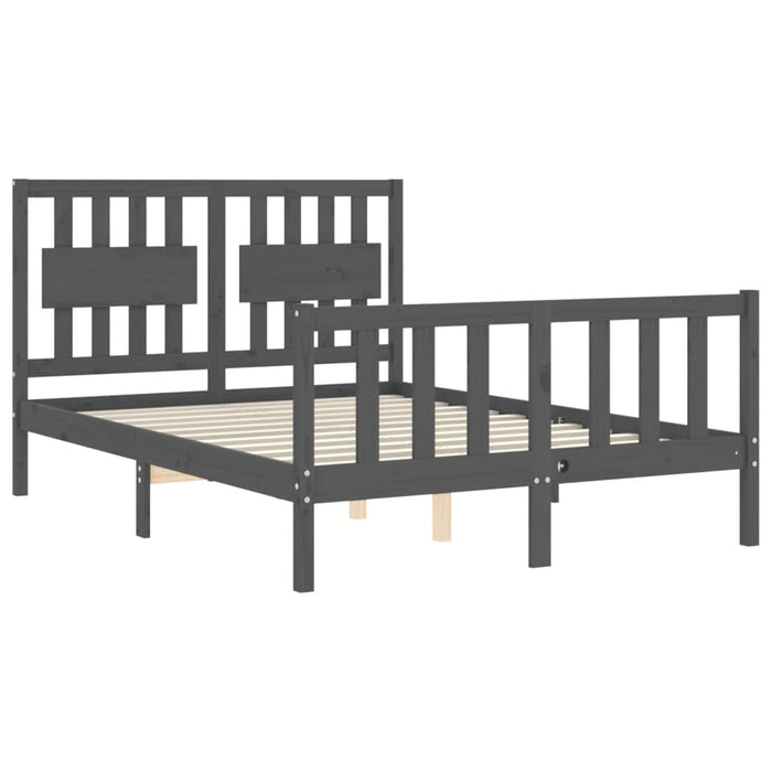 Massivholzbett mit Kopfteil Grau 140x190 cm