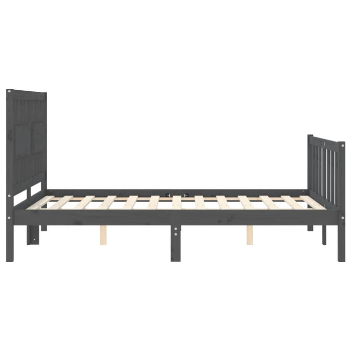Massivholzbett mit Kopfteil Grau 140x190 cm
