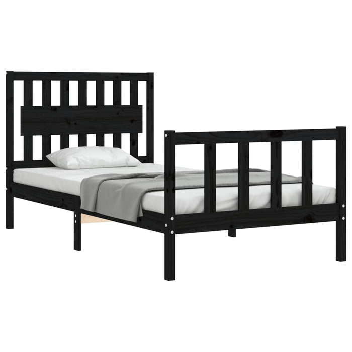 Massivholzbett mit Kopfteil Schwarz 100x200 cm