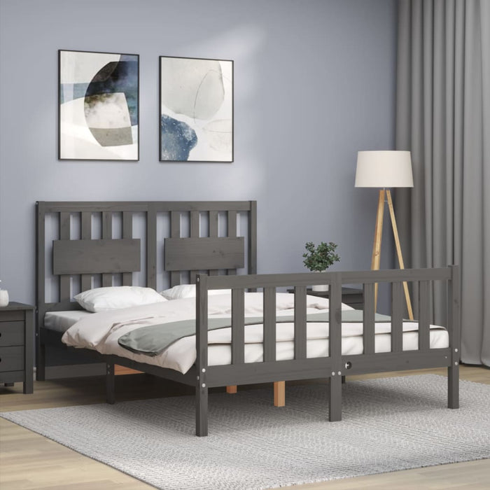 Massivholzbett mit Kopfteil Grau 120x200 cm