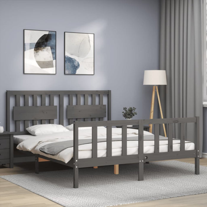 Massivholzbett mit Kopfteil Grau 160x200 cm