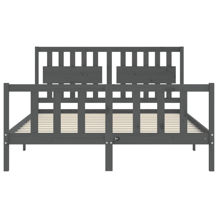 Massivholzbett mit Kopfteil Grau 160x200 cm