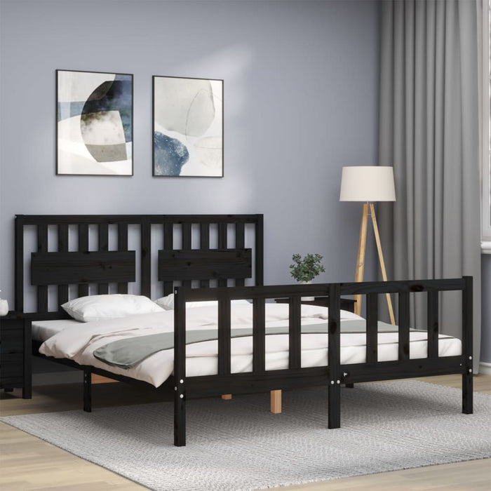 Massivholzbett mit Kopfteil Schwarz 160x200 cm