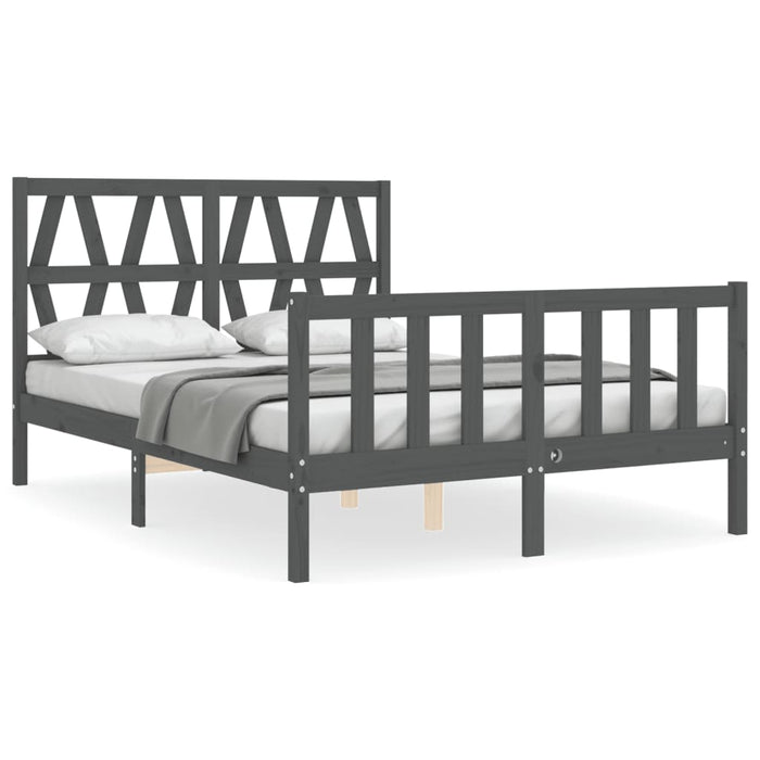 Massivholzbett mit Kopfteil Grau 140x190 cm