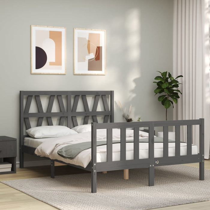 Massivholzbett mit Kopfteil Grau 140x190 cm