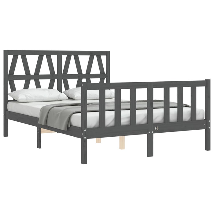 Massivholzbett mit Kopfteil Grau 140x190 cm