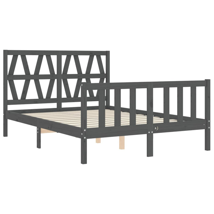 Massivholzbett mit Kopfteil Grau 140x190 cm