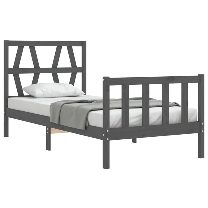 Massivholzbett mit Kopfteil Grau 90x200 cm