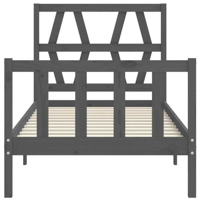 Massivholzbett mit Kopfteil Grau 90x200 cm
