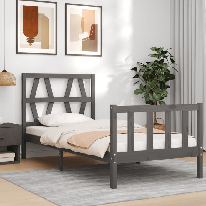 Massivholzbett mit Kopfteil Grau 90x200 cm