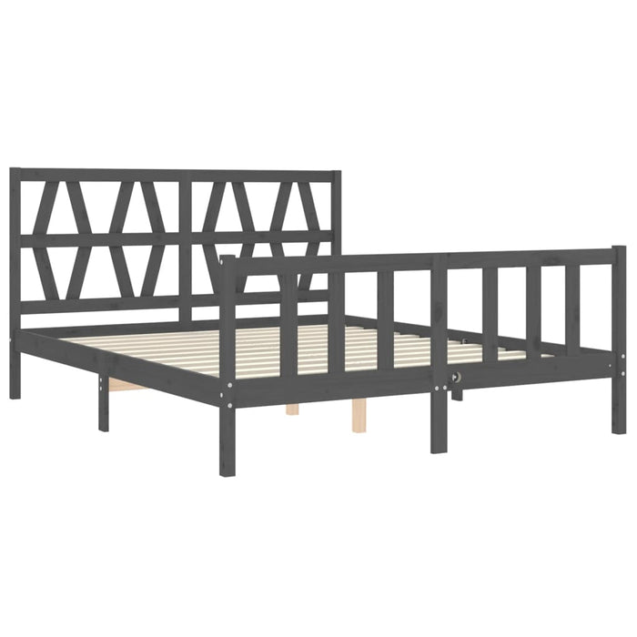 Massivholzbett mit Kopfteil Grau 160x200 cm