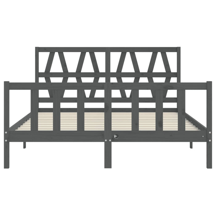 Massivholzbett mit Kopfteil Grau 160x200 cm