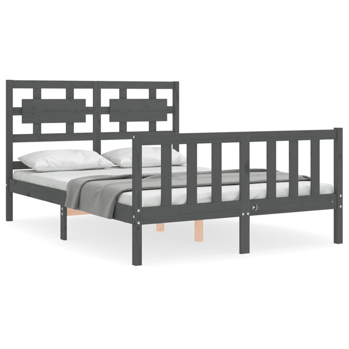 Massivholzbett mit Kopfteil Grau 140x190 cm