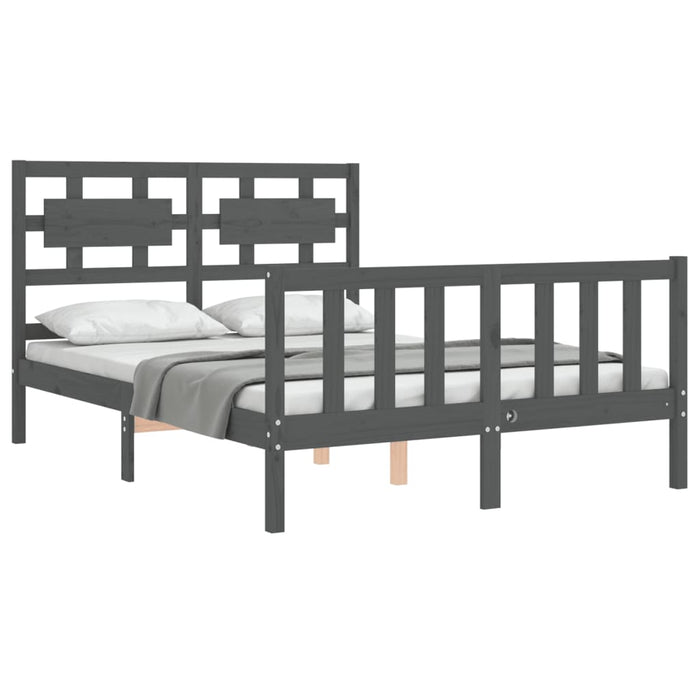 Massivholzbett mit Kopfteil Grau 140x190 cm