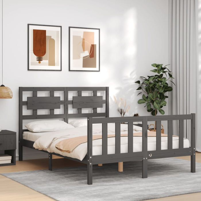 Massivholzbett mit Kopfteil Grau 140x190 cm