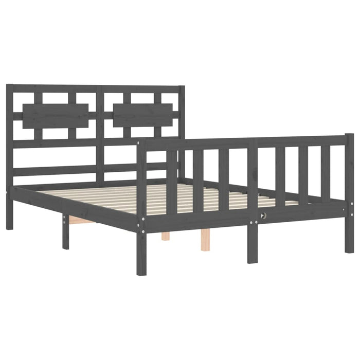 Massivholzbett mit Kopfteil Grau 140x190 cm