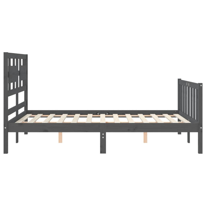 Massivholzbett mit Kopfteil Grau 140x190 cm