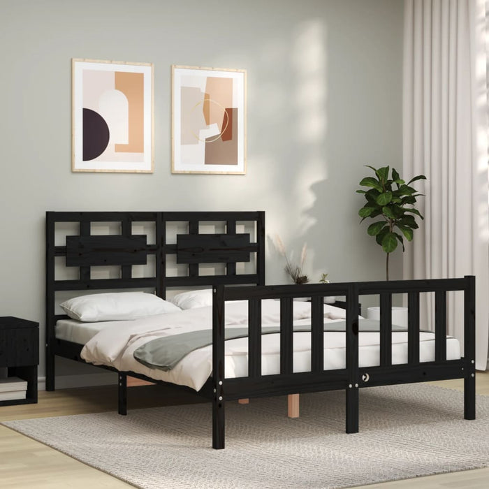 Massivholzbett mit Kopfteil Schwarz 140x190 cm