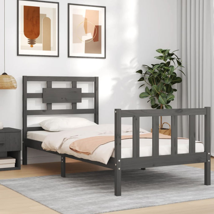 Massivholzbett mit Kopfteil Grau 90x200 cm