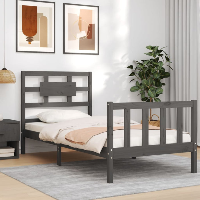 Massivholzbett mit Kopfteil Grau 100x200 cm