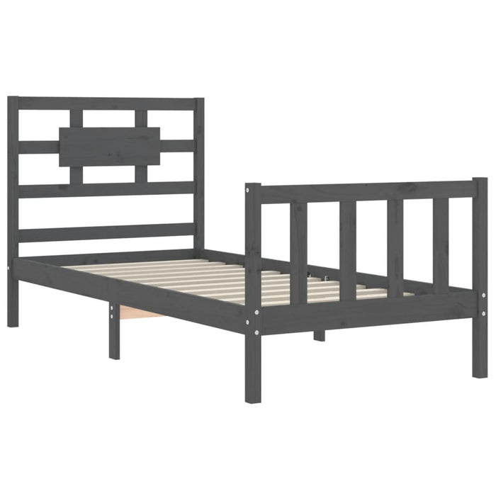 Massivholzbett mit Kopfteil Grau 100x200 cm