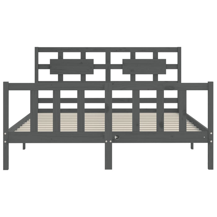 Massivholzbett mit Kopfteil Grau 160x200 cm