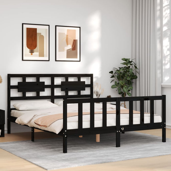 Massivholzbett mit Kopfteil Schwarz 160x200 cm