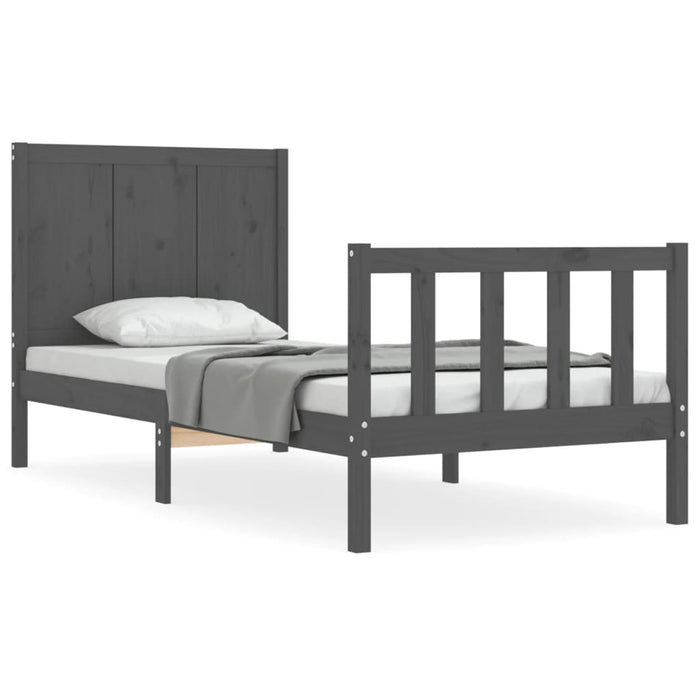 Massivholzbett mit Kopfteil Grau