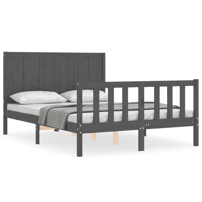Massivholzbett mit Kopfteil Grau 140x190 cm