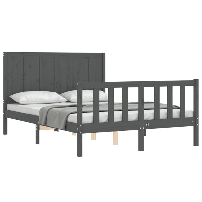Massivholzbett mit Kopfteil Grau 140x190 cm