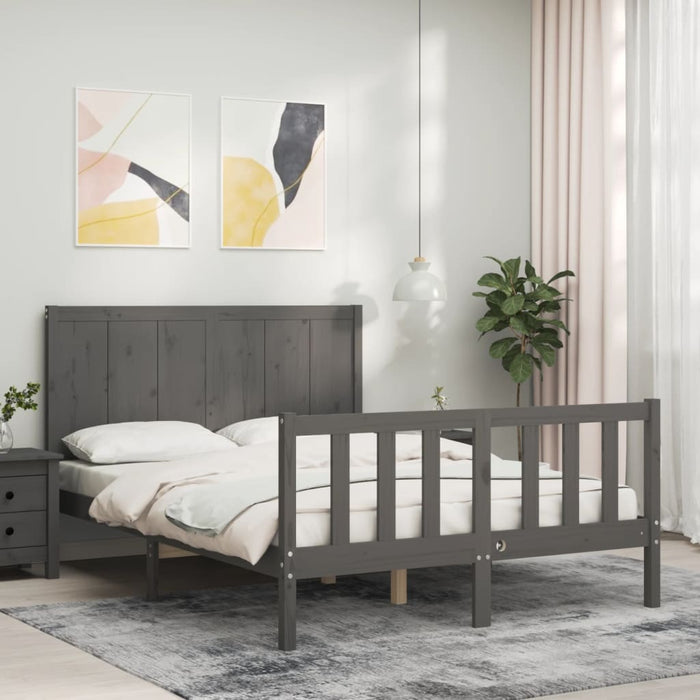 Massivholzbett mit Kopfteil Grau 140x190 cm