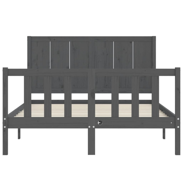 Massivholzbett mit Kopfteil Grau 140x190 cm