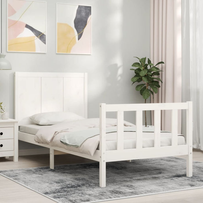 Massivholzbett mit Kopfteil Weiß 90x200 cm