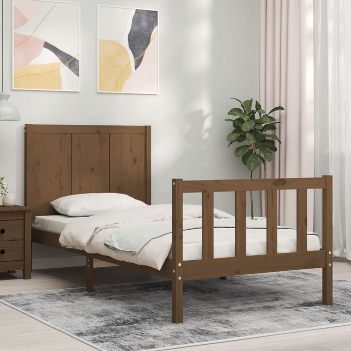 Massivholzbett mit Kopfteil Honigbraun 100x200 cm