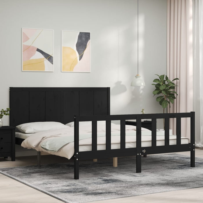 Massivholzbett mit Kopfteil Schwarz