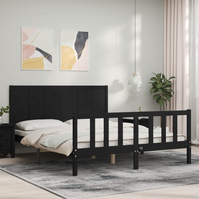 Massivholzbett mit Kopfteil Schwarz 160x200 cm