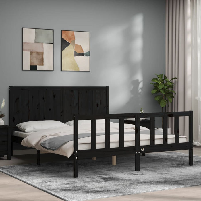 Massivholzbett mit Kopfteil Schwarz 160x200 cm
