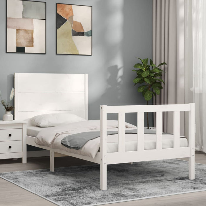 Massivholzbett mit Kopfteil Weiß 90x200 cm