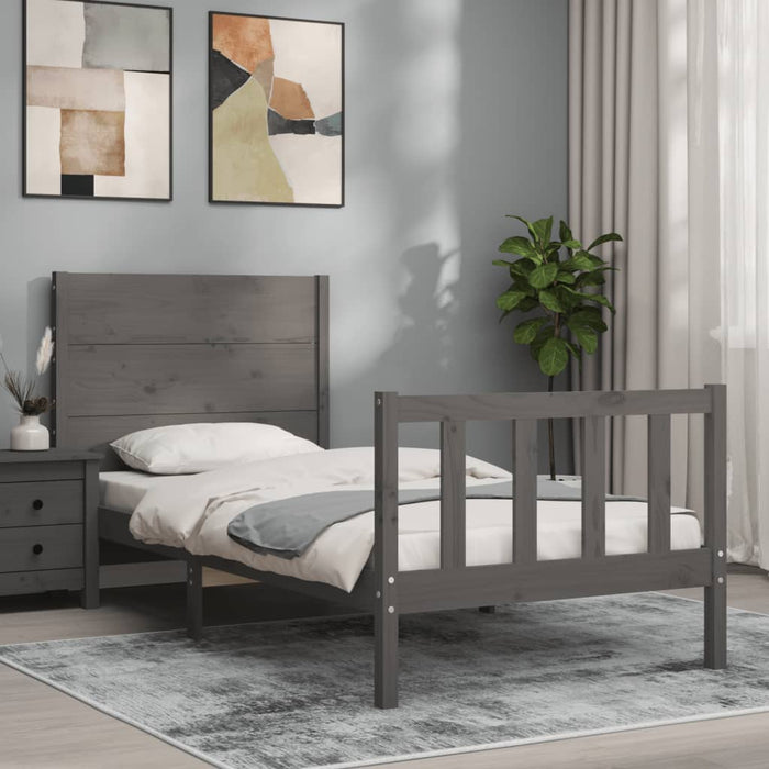 Massivholzbett mit Kopfteil Grau 90x200 cm