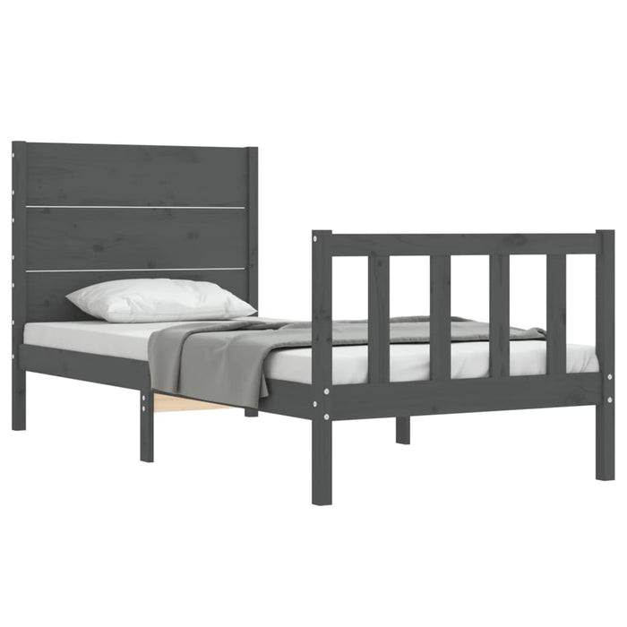 Massivholzbett mit Kopfteil Grau 90x200 cm