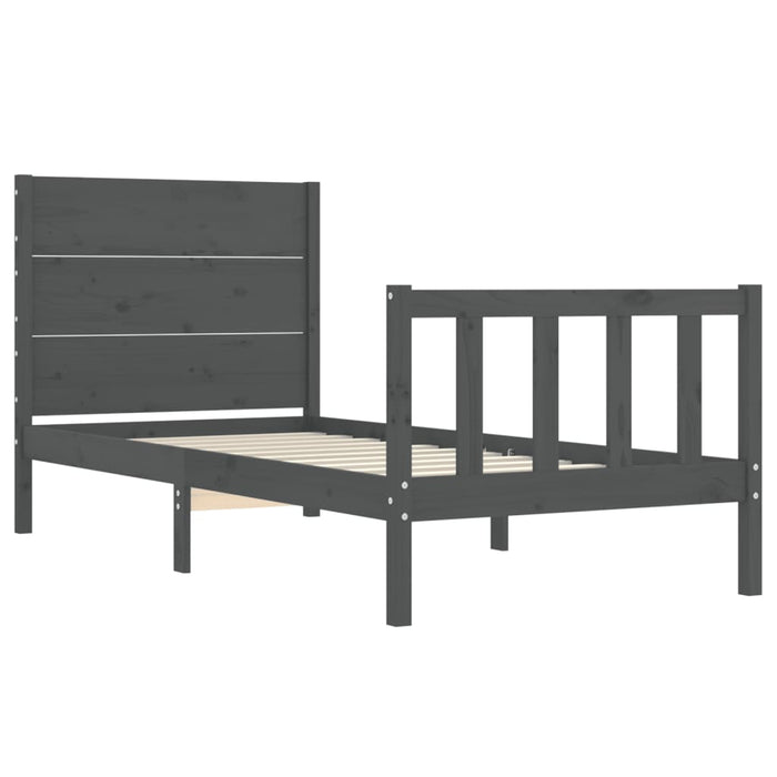 Massivholzbett mit Kopfteil Grau 90x200 cm