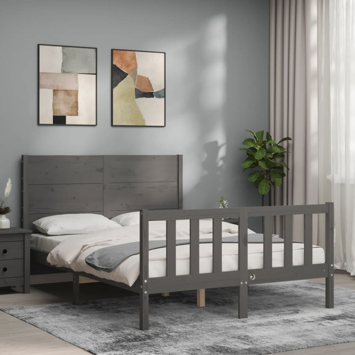 Massivholzbett mit Kopfteil Grau 120x200 cm
