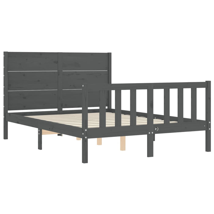 Massivholzbett mit Kopfteil Grau 120x200 cm