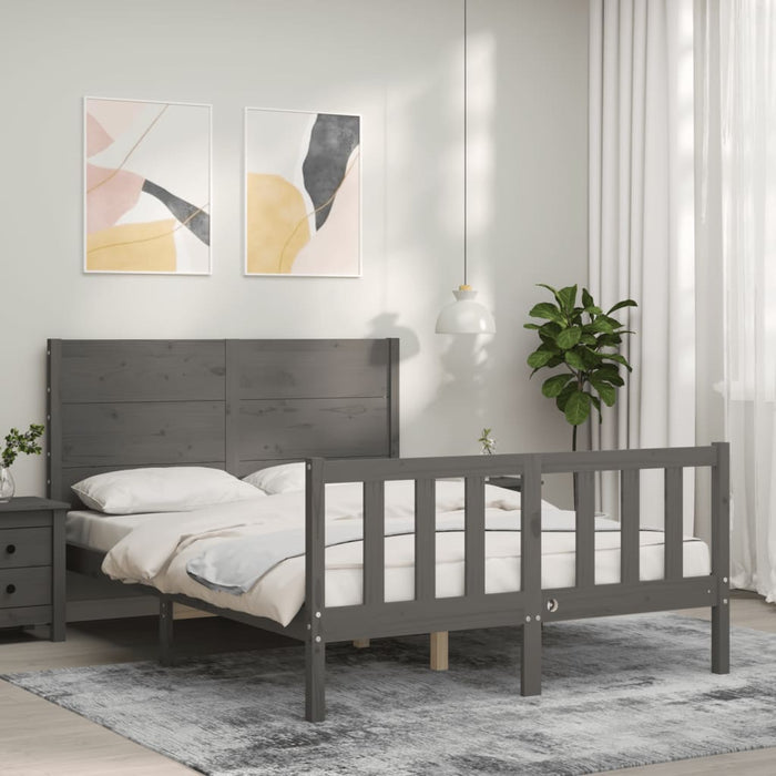 Massivholzbett mit Kopfteil Grau 120x200 cm