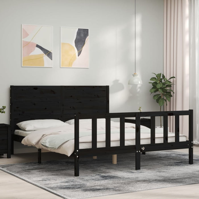 Massivholzbett mit Kopfteil Schwarz