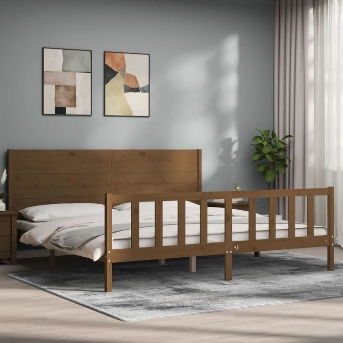 Massivholzbett mit Kopfteil Honigbraun 200x200 cm