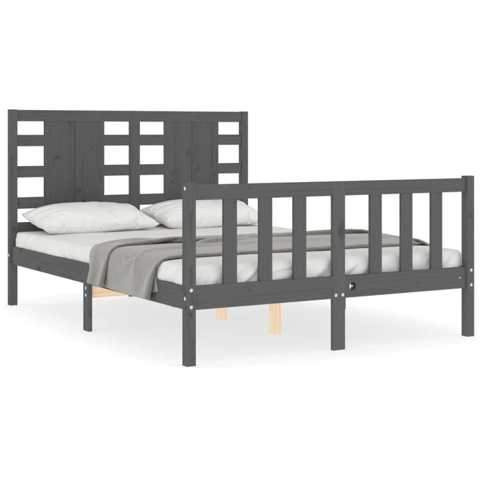 Massivholzbett mit Kopfteil Grau 140x190 cm